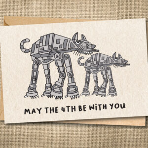 Funny May the Fourth card featuring two space cats with the message May the 4th Be With You