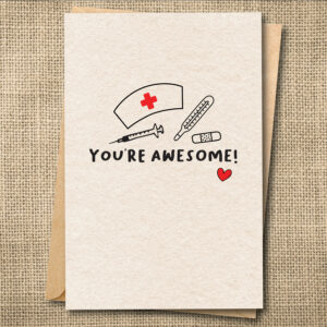 You're Awesome doctor appreciation card with stethoscope and red heart