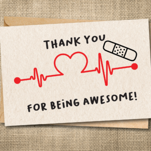 Thank you nurse card with heart heartbeat line and bandage
