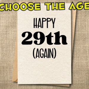 Funny custom age birthday card showing “Happy 29th (Again)”