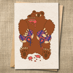 Bear eating donuts Phish-inspired music greeting card artwork.