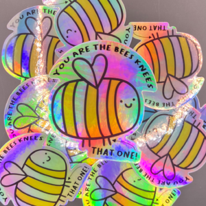 Bees Knees funny bee pun holographic sticker artwork