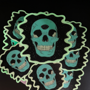 Glow-in-the-dark skull space vinyl sticker artwork