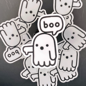 Thumbs Down Ghost holographic vinyl sticker artwork