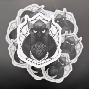 Tribal owl whimsical vinyl sticker artwork