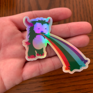 Rainbow Puking Monster Holographic Vinyl Sticker
