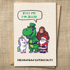 Shenanigan Enthusiasts funny St. Patrick's Day greeting card with the whole gang