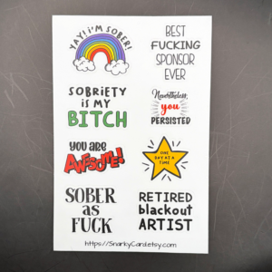 Funny sobriety and recovery sticker sheet artwork