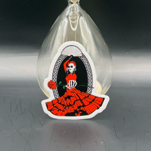 Spanish Lady Dia de Muertos rose vinyl sticker artwork