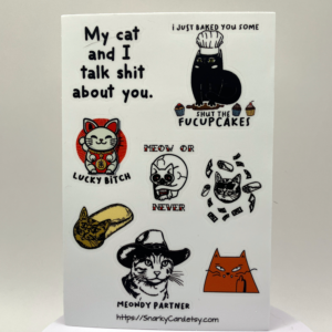 Funny snarky cat sticker sheet artwork