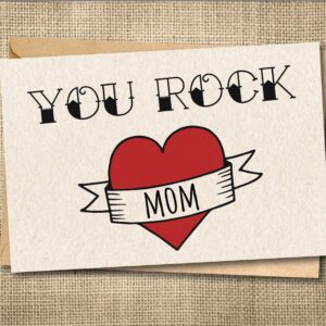 You Rock Mom funny Mother's Day greeting card with heart and banner