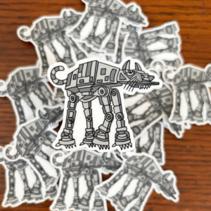 Robot Walker Cat holographic vinyl sticker artwork