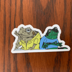 Whimsical Frog and Toad vinyl sticker artwork