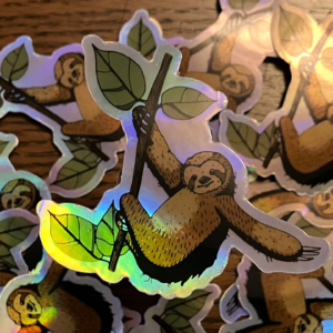 Funny hanging sloth holographic sticker product image